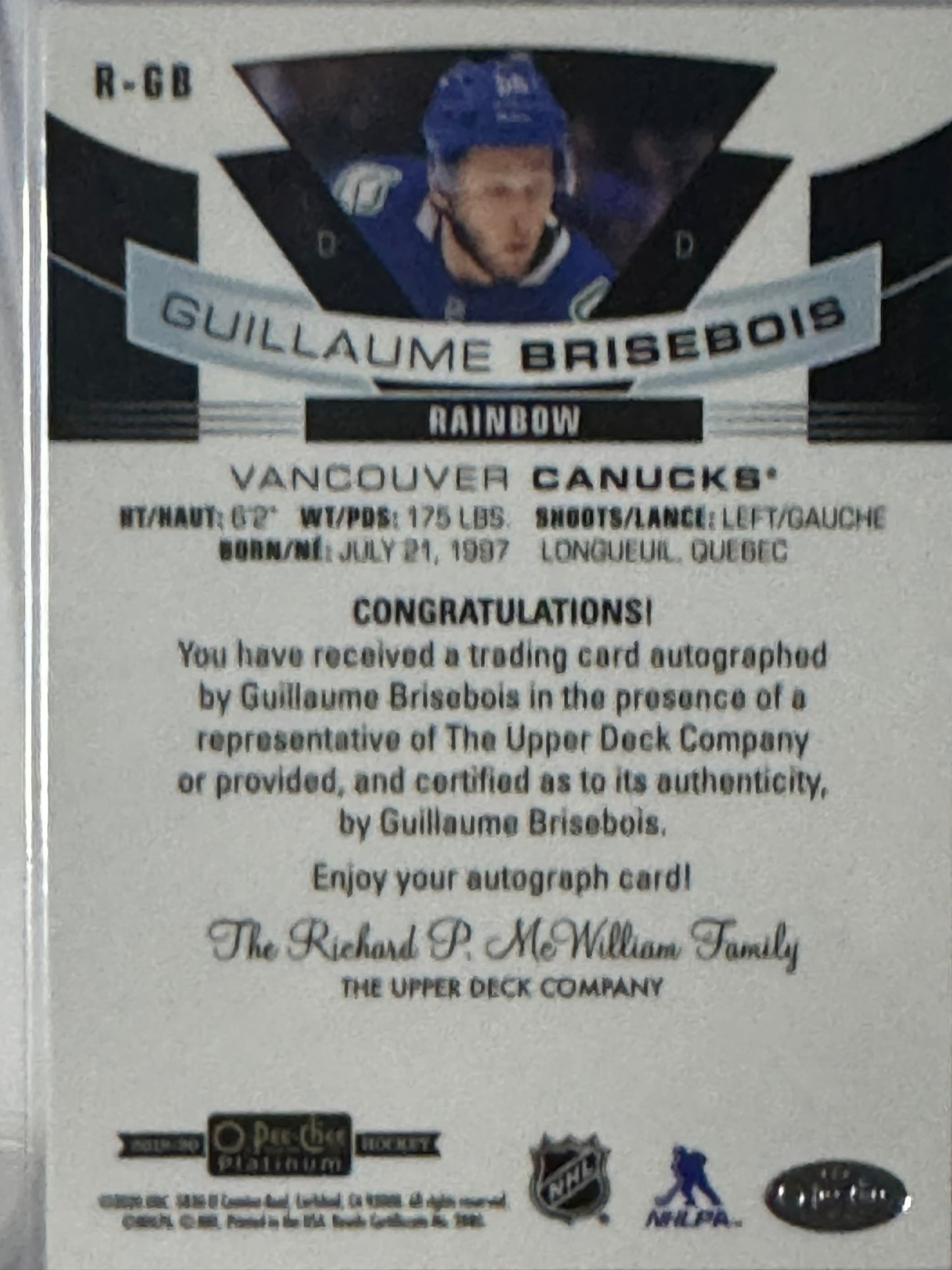 Guillaume Brisebois Rookie Autographs #RGB