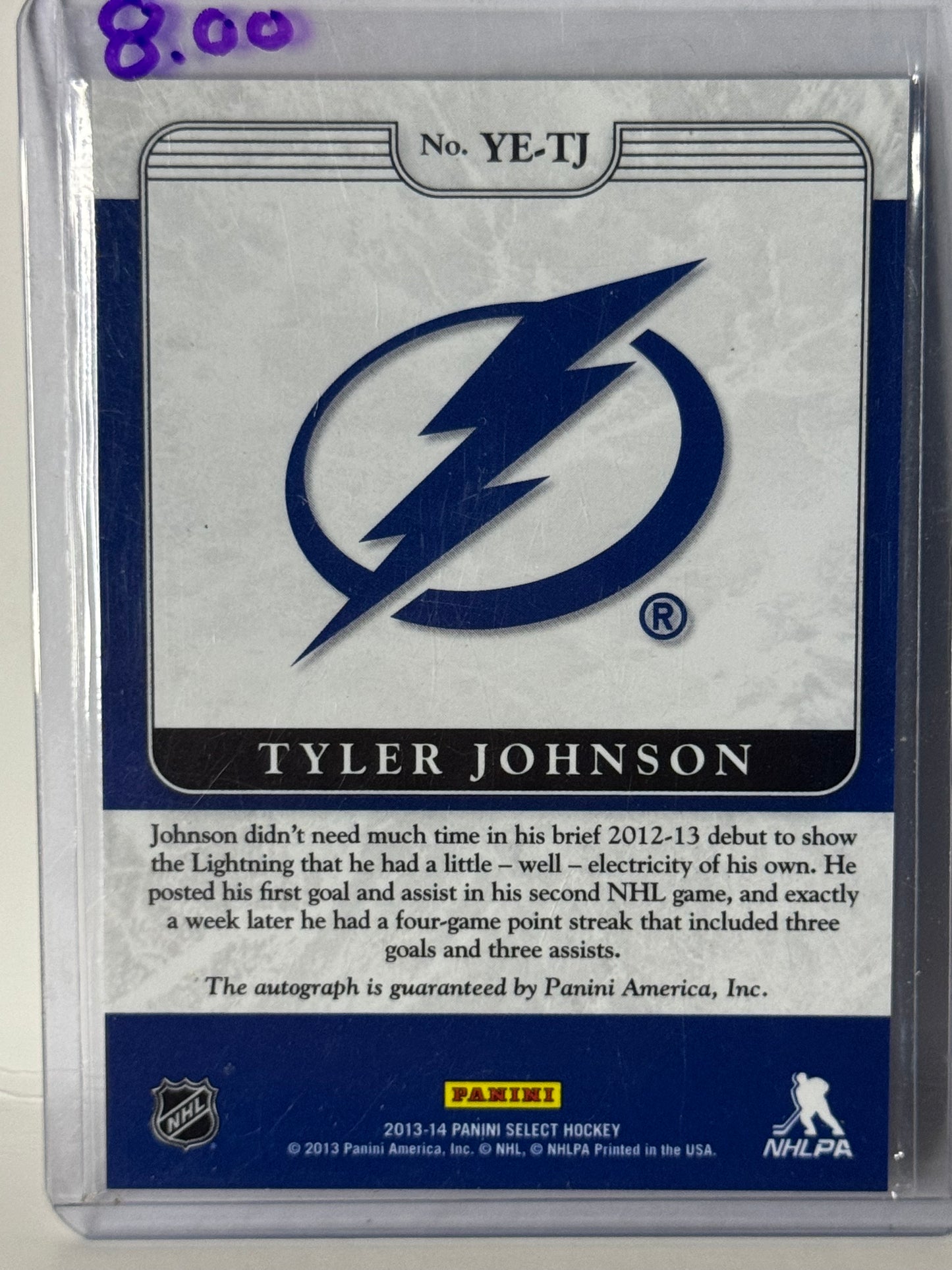 Tyler Johnson auto rookie